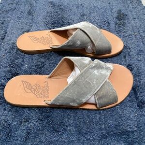 Ancient Greek Slide Sandals in crossover Grey Velvet Strap Sz Women’s 8,38